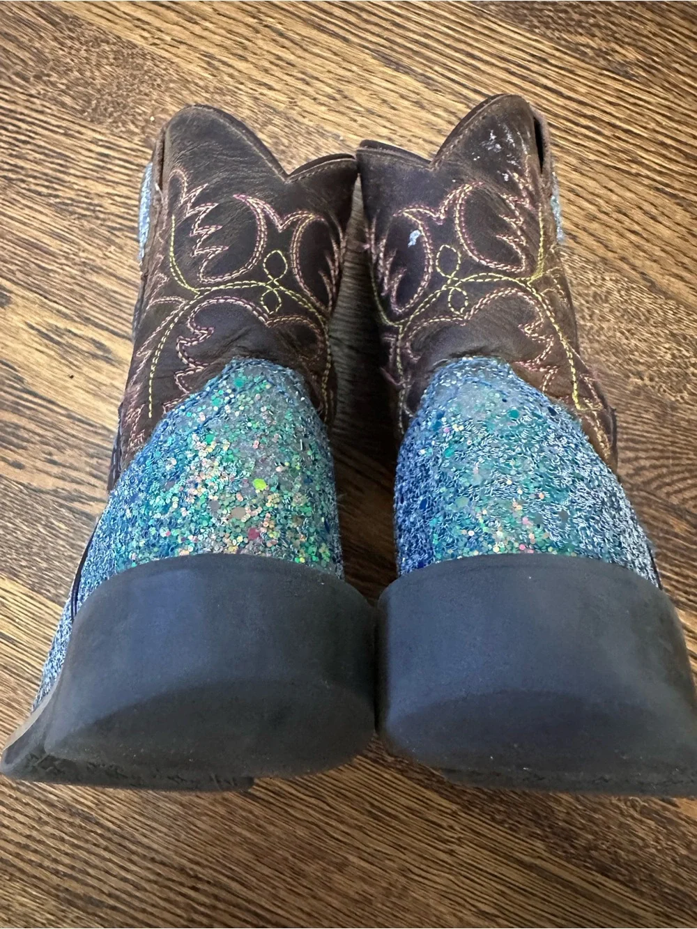 Girls Glitter Western Boots with Brown Shaft and Pink Leopard Lining